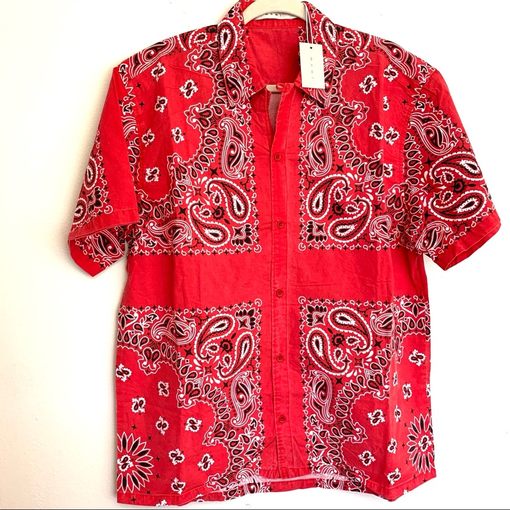 MNML red bandana shirt short sleeve button down